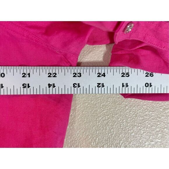 Lauren Ralph Lauren Roll-Tab-Sleeve 100% Linen Bright Pink Long Sleeve Shirt XL - Picture 9 of 9